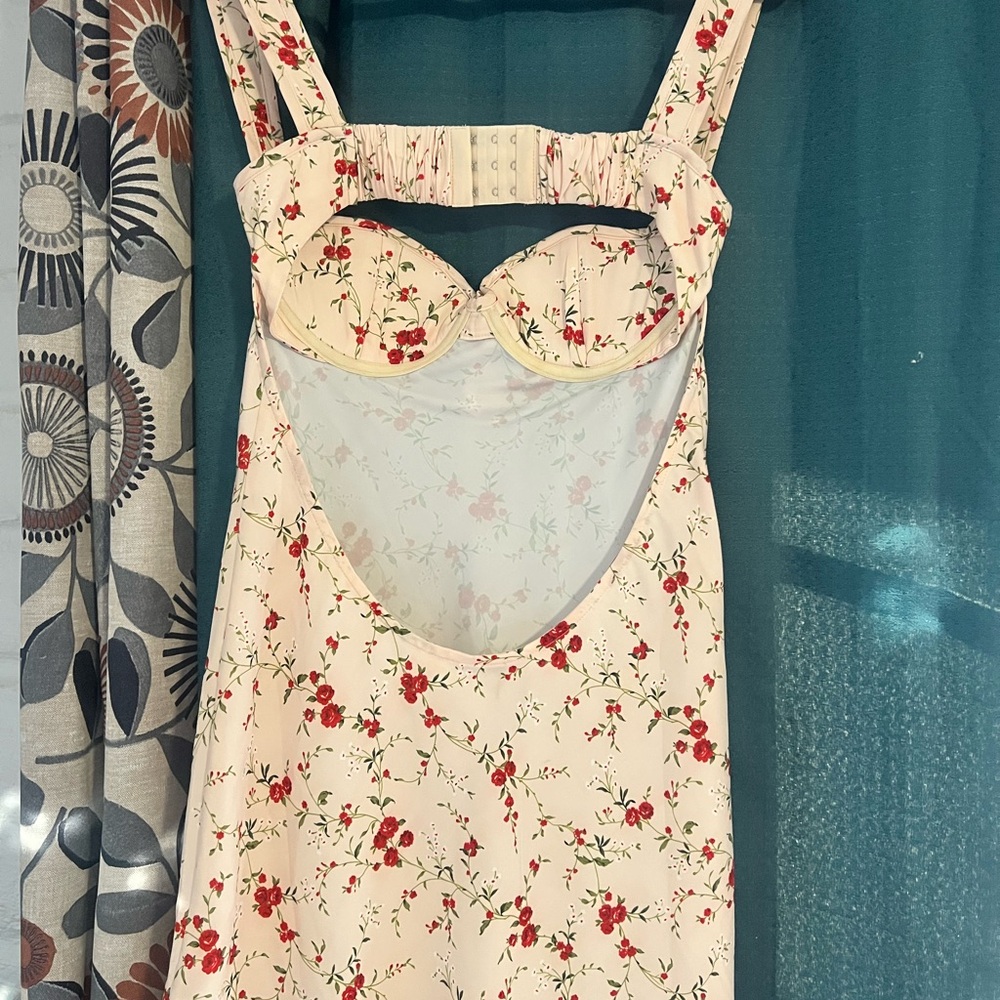 Rumored Cream Dress with Red Floral Accents - Picture 2 of 4